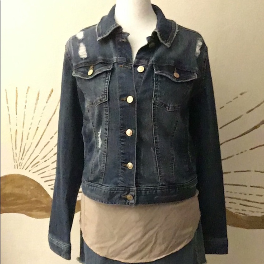 Celebrity Pink Closet Staple Stretch Distressed Denim Jean Jacket